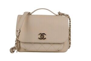 Chanel White Business Affinity Medium Top Handle Bag Caviar Leather Gold Hardwar